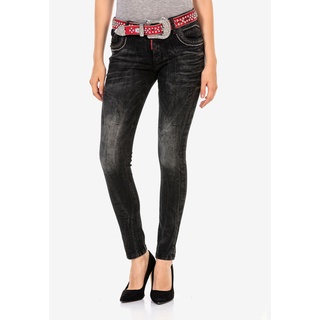 Slim-fit-Jeans CIPO & BAXX Gr. 28, Länge 32, schwarz Damen Jeans Röhrenjeans mit rockigen Nietendetails