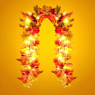 Herbstdeko Lichterkette Herbstgirlande Mit 50 LEDs & Timer, 2 Stück Herbstdeko Blätter Girlande Mit Lichterkette Herbst Girlande Für Zuhause, Garten, Hochzeit, Kamin, Herbst Dekoration