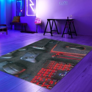 Gaming Teppich mit Konsole und Joystick rot und schwarz Größe - 80 x 120 cm