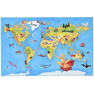 Spielteppich Felix der Hase, Mehrfarbig, Textil, Weltkarte, rechteckig, 100x160 cm, Oeko-Tex® Standard 100, für Fußbodenheizung geeignet, pflegeleicht, in verschiedenen Größen erhältlich, strapazierfähig, Teppiche & Böden, Teppiche, Teppich Kinderzimmer