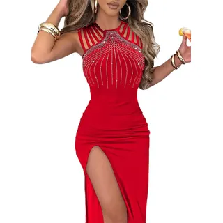 shownicer Abendkleid Cocktailkleid Elegante Wickelkleid mit Schlitz Ballkleider Einfarbig Ärmellos Midikleid Strandkleid Partykleid Slim Fit Bodycon Freizeitkleid