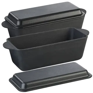 Rosenstein & Söhne Backform mit Deckel: 2er-Set Gusseisen-Kastenformen mit Deckel, 25 x 12 x 9 cm, 2er-Set (Brotbackform Gusseisen mit, Brotform mit, Grill)