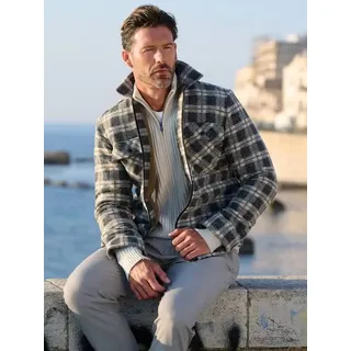 emilio adani Herren Overshirt mit Reißverschluss Braun regular kariert Haifisch - S