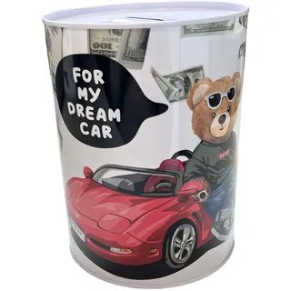 Originelle Spardose mit Stil und Botschaft, große Spardose für Erwachsene, Spardose, Geschenk, Spardose XL (15 x 10 cm, Bär Dream Car)