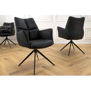 riess-ambiente Esszimmerstuhl PAPILLON schwarz · 360° drehbarer Stuhl mit Echtlederbezug (Einzelartikel, 1 St), Polsterstuhl mit Armlehne · Metallgestell · Modern Design schwarz