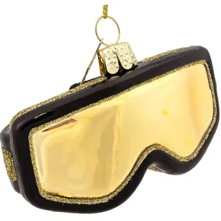 SIKORA Skibrille schwarz Gold besondere Weihnachtskugel Glas Christbaumschmuck Deko Figur Weihnachten Anhänger Ornament - Trend Line - BS645