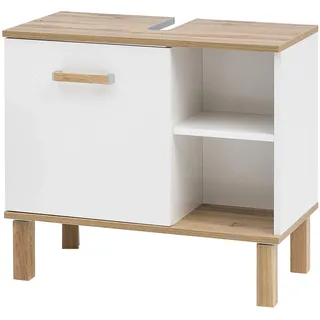 Schildmeyer Waschbeckenunterschrank Padua 142176 weiß glanz, eiche landhaus 65,2 x 35,0 x 60,1 cm