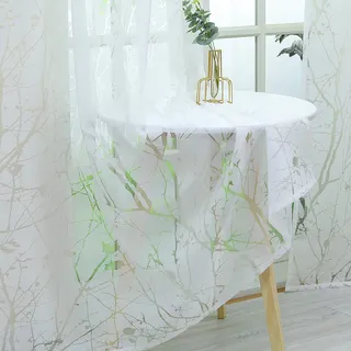 HeichkelL Gardine Ausbrenner Weiß Voile Kräuselband Vorhang Wohnzimmer Transparent Fenster Gardinenschals 1 Stück 260 cm x 140 cm(H x B)