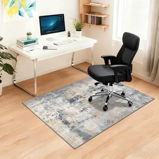 Capslpad rutschfeste Stuhlmatten für Hartholzboden 90x120cm Graugold Abstrakt Bodenschutzmatte Schreibtischstuhl Unterlage Schreibtisch Teppich für Hartböden Büro Bürostuhl