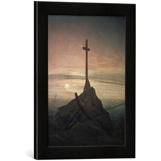 Gerahmtes Bild von Caspar David Friedrich Kreuz an der Ostsee, Kunstdruck im hochwertigen handgefertigten Bilder-Rahmen, 30x40 cm, Schwarz matt