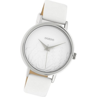 OOZOO Quarzuhr Oozoo Leder Damen Uhr C10600 Analog, Damenuhr Lederarmband weiß, rundes Gehäuse, mittel (ca. 36mm) weiß