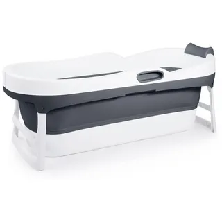 HelloBath® Faltbare Badewanne XXL 147x63x52 cm für Erwachsene | Tragbare Badewanne mit Kopfstütze & verlängerbarem Ablaufschlauch (3 m) | Mobile für Dusche & Outdoor | DunkelGrau