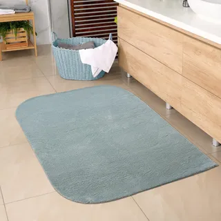 CARPETIA Badteppich Runde Ecken Blau rutschfest Waschbar 80x120 cm | Weich, rutschfest, waschbar, pflegeleicht und strapazierfähig, OEKO-TEX geprüft, schadstofffrei, für Fußbodenheizung