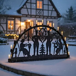 CLGarden Premium XXL Außenschwibbogen 1,50 m aus Metall mit NARVA Lichterkette 15 Lampen wetterfester Schwibbogen für Garten und Hauswand