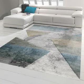 Teppich-Traum moderner Wohnzimmerteppich abstraktes Muster gestreift Mehrfarbig grau blau Gold - pflegeleicht Größe 120x170 cm