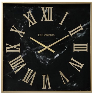 LW Collection Wanduhr Marmor Malia Schwarz Gold 60cm - Industrielle Wanduhr - Große Moderne Wanduhr mit römischen Ziffern - Leise Uhrwerk - Stille Uhr