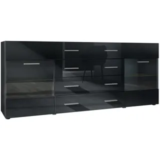 Vladon Carlos 166 x 72 x 35 cm Schwarz matt/Schwarz Hochglanz