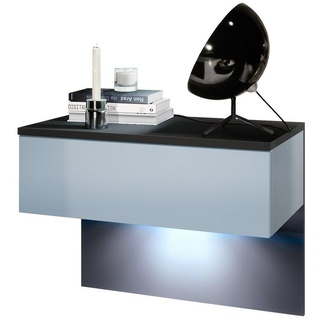 Vladon Nachttisch Sleep (Nachttischschrank, mit Schublade zur Wandmontage), Schwarz matt/Denim matt, inkl. LED-Beleuchtung (60 x 46 x 35 cm) blau