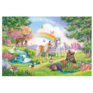 Bilderdepot24 Teppich Vinyl Kinderzimmer Tiere Einhorn Mädchen Jungen, rechteckig - bunt glatt, nass wischbar (Saft, Tierhaare) - Saugroboter & Bodenheizung geeignet bunt 150 cm x 100 cm