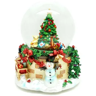 Schneekugel/Spieluhr zum Aufziehen, Weihnachtsbaum & Schneemann Ø100mm H.: 15cm
