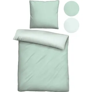biberna Bettwäsche Mako-Satin Uni Grün 135 x 200 cm + 80 x 80 cm
