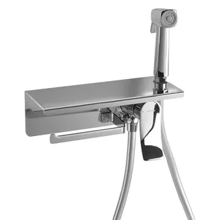 Unterputz-Bidetarmatur mit Brause und Toilettenpapierhalter, Chrom - Silber
