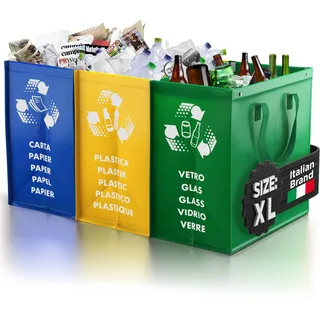 PTMS® Mülleimer 3 Fächer XL - Praktische Taschen für Papier, Glas & Plastik