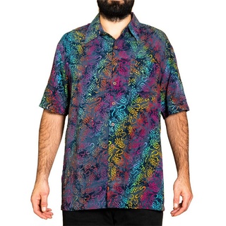 PANASIAM Hawaiihemd Kurzarmhemd mit Kragen Wachsbatik Herren Hemd in lebendigen Mustern und leuchtenden Farben langlebiges Sommerhemd Freizeithemd bunt
