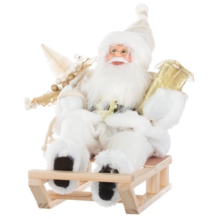 Brandsseller Deko Weihnachtsmann mit Schlitten Santa Claus ca. 30 cm (Weiß/Gold, ca. 30x22x13 cm)