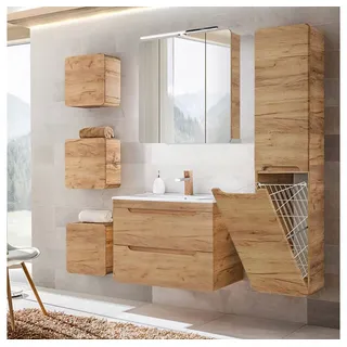 Lomadox Badmöbel-Set LUTON-56-CRAFT, (Spar-Set, 6-St), Badmöbel Komplett Set in Wotan Eiche Nb. Nb., B/H/T ca. 180/200/46 cm braun 180 cm x 200 cm x 46 cm