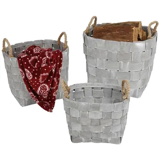 Natura Punto, Aufbewahrungskorb, 3-teiliges Körbe-Set Tannenholz, 2 Henkel aus Jute, whitewashed (25 cm, 3x)