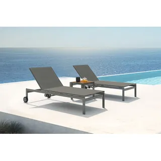 OUTFLEXX 2er-Set Rollliege, taupe, Edelstahl/Teak, 212x71x36cm, mit Beistelltisch 45x45cm, FSC®-zertifiziertes Produkt