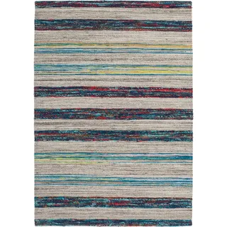Padiro Stilvoller Kurzflor-Teppich 80 x 150 cm - Hellbeige - modernes Streifenmuster - für Fußbodenheizung - aus Wolle, Baumwolle und Seide - Beige