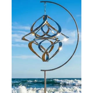 POMMERNTRAUM ® | GROSSES Edelstahlwindspiel MIT Edelstahlständer Windspiel Edelstahl Winddancer Unruhe Double-Twister Gartenstecker Gartenkunst rostfrei (MIT STÄNDER)