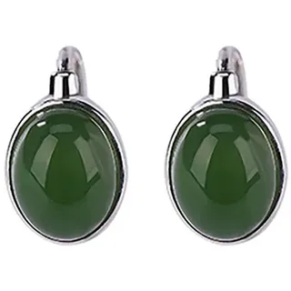 DLAZUM Ohrringe aus 925er Sterlingsilber mit grüner Jade, Ohrclips, Creolen, hypoallergene Edelsteinohrringe als Geschenk für Frauen (Silber)