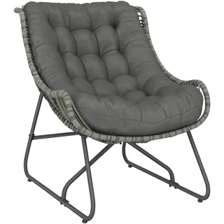 Rattansessel Mit Kissen Bänder, Gepolsterter Outdoor Sessel Aus Polyrattan, Korbsessel Bis 120kg