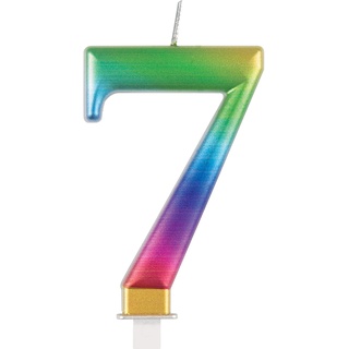 Metallische Geburtstagskerze - Zahl 7 - Regenbogen