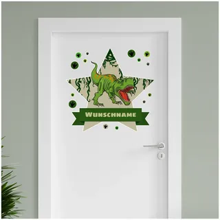 Finest Folia personalisierbarer Türaufkleber Wandtattoo Kinderzimmer für Tür Wand Mädchen Jungen Wandaufkleber mit Wunschname Wunschtext Türschild Aufkleber selbst gestalten (10 Dino)