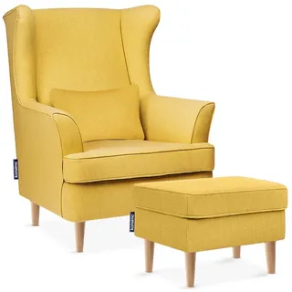 KONSIMO® Ohrensessel STRALIS Sessel, skandinavischer Stil, hergestellt in der EU, zeitloses Design gelb