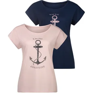 T-Shirt BEACHTIME Gr. 40/42, bunt (rosé, navy) Damen Shirts Jersey mit maritimen Druck vorn