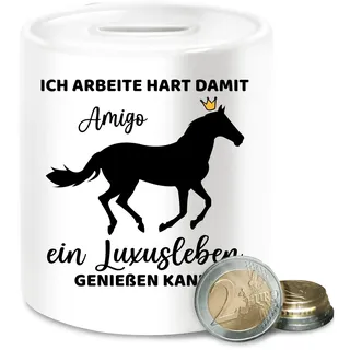 Spardose - Pferde - Ich arbeite hart damit Mein Pferd Luxusleben genießen kann - Lustiges Geschenk Pferdeliebhaber - Unisize - Weiß - pferdestall Geschenke für reiterinnen pferden sparbüchse