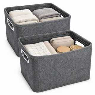 BlingBin Aufbewahrungsbox 2 Stück Aufbewahrungsbox mit Griffen, Faltbare Filz Aufbewahrungskorb (1er Set, 2 St., ‎2 Stück Aufbewahrungsbox mit Griffen), Filzkorb Küchenschrank Organizer Korb für Küche Badezimmer Büro Regal grau