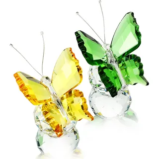 Handgefertigte Kristall Figur mit fliegendem Schmetterling, Sammlerstück Glas Schmetterlingsfiguren, Kristall Briefbeschwerer dekorativ, 2 Stück