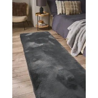benuta Fellteppich Dave, rechteckig, Höhe: 21 mm, Teppich Wohnzimmer, Schlafzimmer, Esszimmer, Flur, Kunstfaser, Cozy grau 80 cm x 240 cm x 21 mm