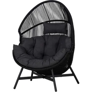 Stilvolle Garten-Loungesessel aus dunklem geflochtenem Rattan mit bequemen Kissen (142 x 70 cm)