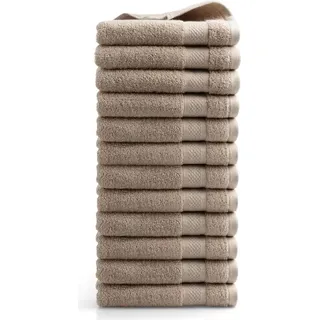 DoubleDry Hotel Kollektion Handtücher Set - 12 Teilig - 100% Baumwolle - 500 g/m2 - Weich - 50x100 cm - Taupe - Taupe