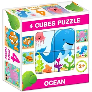 Mix-Puzzle mit Würfeln, 4 Teile - Meerestiere