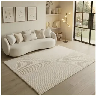 Sehrazat Teppich Rio 1700, auch als Läufer, rechteckig, Höhe: 7 mm, Kurzflor, grafisches Hoch Tief Muster, Wohnzimmer beige 160 cm x 230 cm x 7 mm