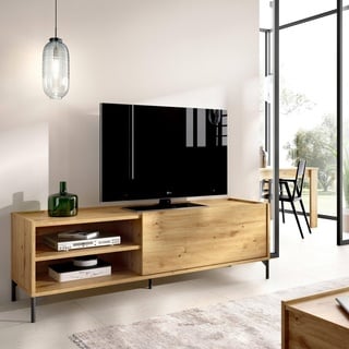 Dmora Asinara TV-Schrank, niedrige Wohnzimmer, Anrichte für Fernseher, 155 x 43 x 47 cm, Eiche Nodi