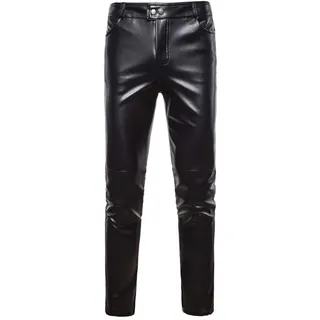 keepmore Klassisch Lederhose Herren, Mode Slim Fit Skinny Kunstlederhose Reißverschluss Lederjeans Lange Hose - XXL